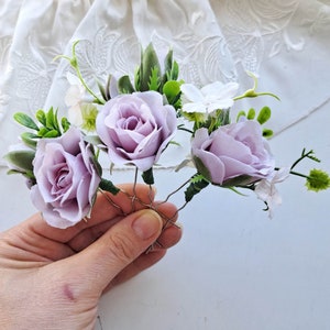 Purple floral hair pins Soft purple wedding hair piece Lavender bridesmaid hair pin