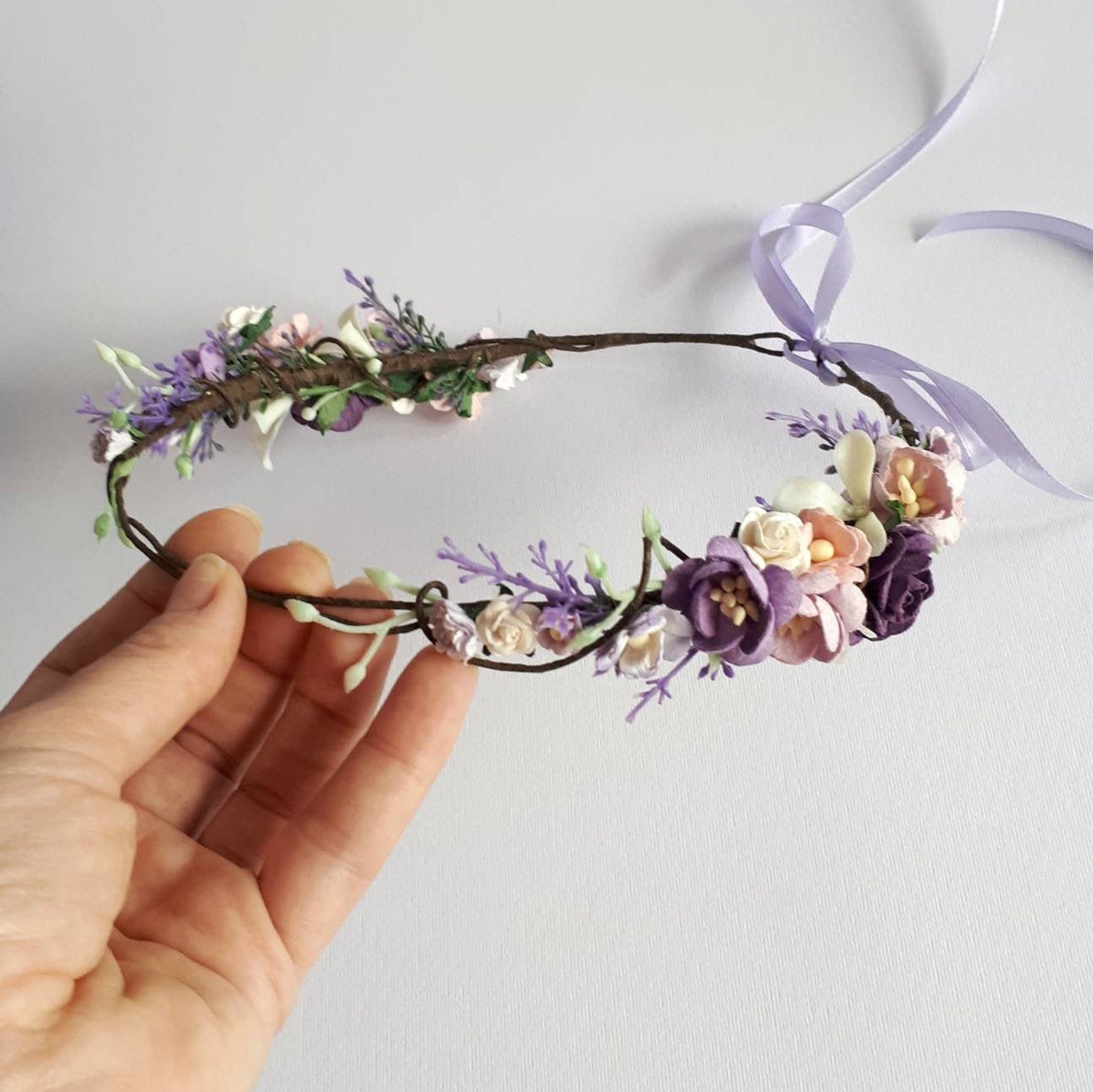 Lavender flower crown wedding pink Bridal flower crown adult Etsy