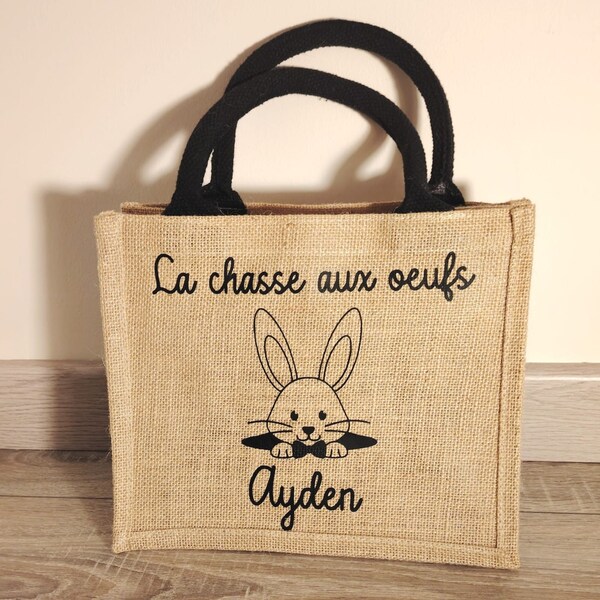 Sac de Pâques enfant personnalisé | Sac toile de jute lapin de Pâques | Sac de Pâques lapin | Sac de Pâques prénom | modèle garçon