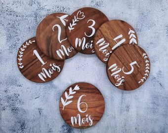 Schrittkarten aus Holz | Meilensteinkarten zur Geburt | Baby-Meilensteinkarten | Schwangerschafts-Meilensteinkarten | Blumenschrittkarten