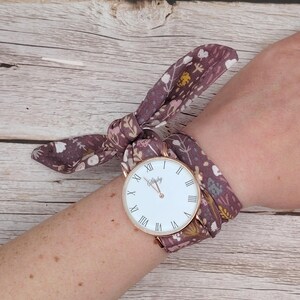 Elegant Purple Flower Bracelet Watch | Scarf Watch | Ribbon Watch | Fabric Bracelet Watch | Cotton Bracelet Watch