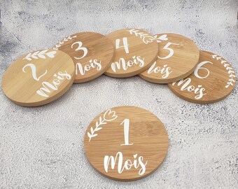Schrittkarten aus Holz | Meilensteinkarten zur Geburt | Baby-Meilensteinkarten | Schwangerschafts-Meilensteinkarten | Blumenschrittkarten | Schrittkarten aus Bambus