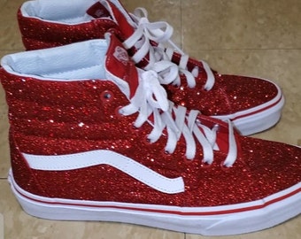 red sparkly vans shoes 