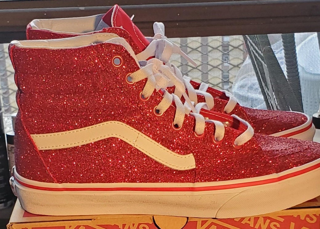 Custom Red Glitter High Top Vans - Etsy Custom Red Glitter High Top Vans - Etsy