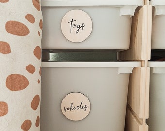 Personalised Wooden Round  Labels | Storage Labels for Nursery | Nursery Decor | IKEA Trofast Storage Labels