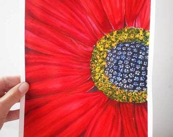 Peinture aquarelle fleur rouge, A4, modèle original, art