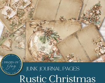 Rustic Christmas Junk Journal Pages – Boho Ephemera (Digital Download)