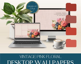 Vintage Floral Pink Desktop Wallpaper and Folder Icons | MAC and WINDOWS (Digital Download)