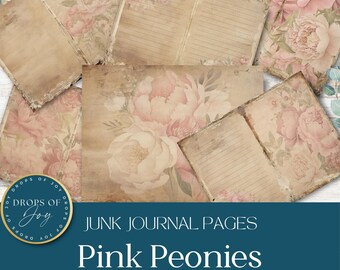 Peony Junk Journal Pages – Floral Ephemera, Scrapbook (Digital Download)