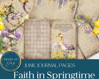Faith in Springtime Junk Journal Pages – Floral Ephemera (Digital Download)