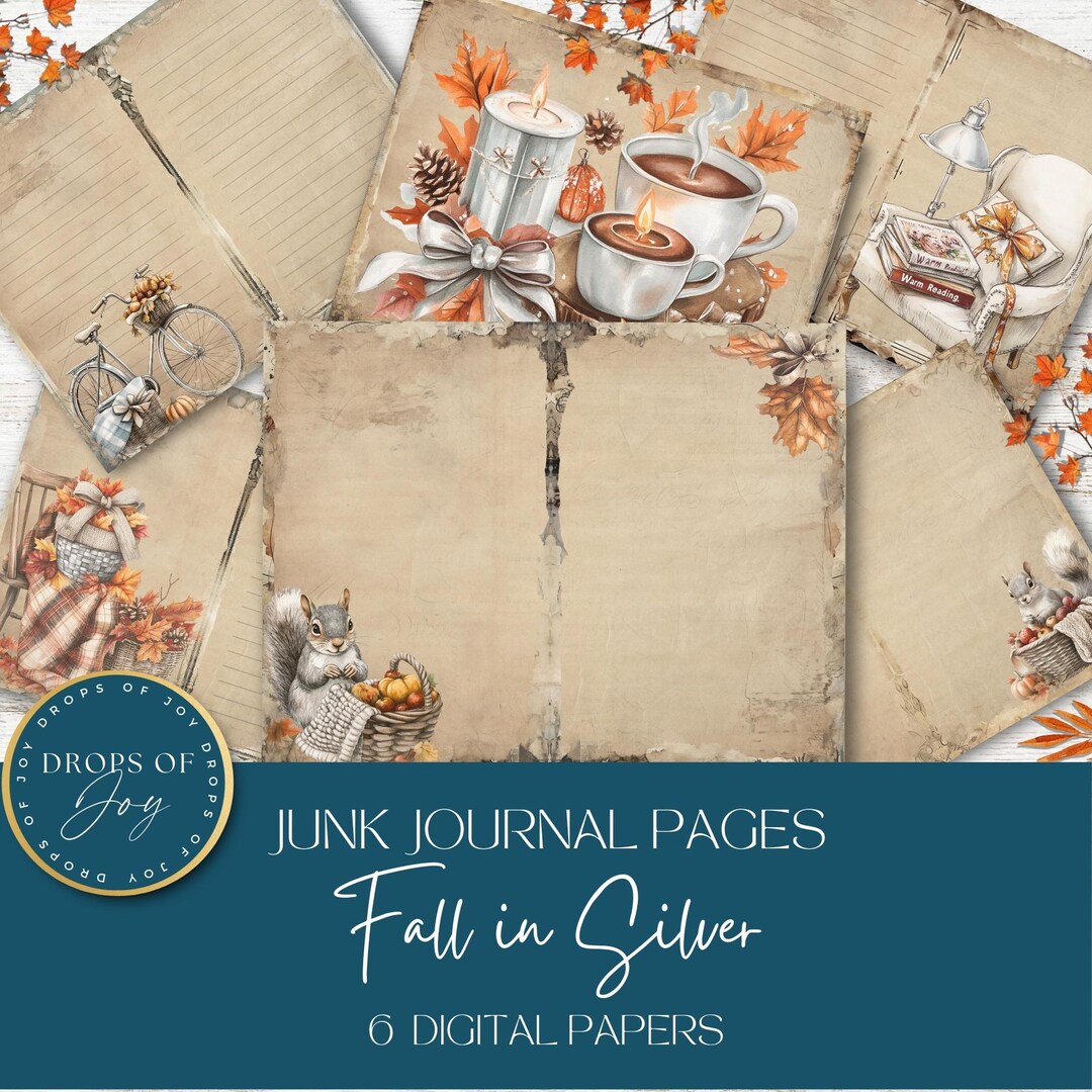 Autumn Junk Journal Digital Paper – Silver Fall Ephemera - Etsy