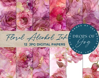 Papel floral rosa con tinta de alcohol - Papel para álbumes de recortes de 30 x 30 cm (descarga digital)