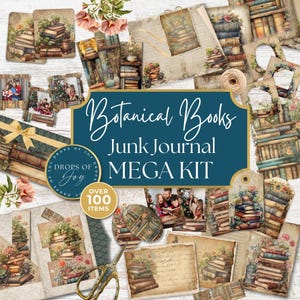 Books and Botanicals Junk Journal Mega Kit - Vintage Book Paper Collection - Book Ephemera - Library Inspired Scrapbook - Art Journal