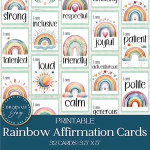 Cartões de Afirmação Boho Rainbow para Crianças | Notas Inspiradoras para Meninas | Encorajamento Diário Infantil | Cartões Positivos para Meninas