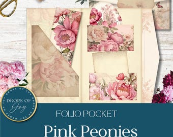 Pink Peonies Junk Journal Kit – Floral Ephemera, Vintage Folio (Digital Download)