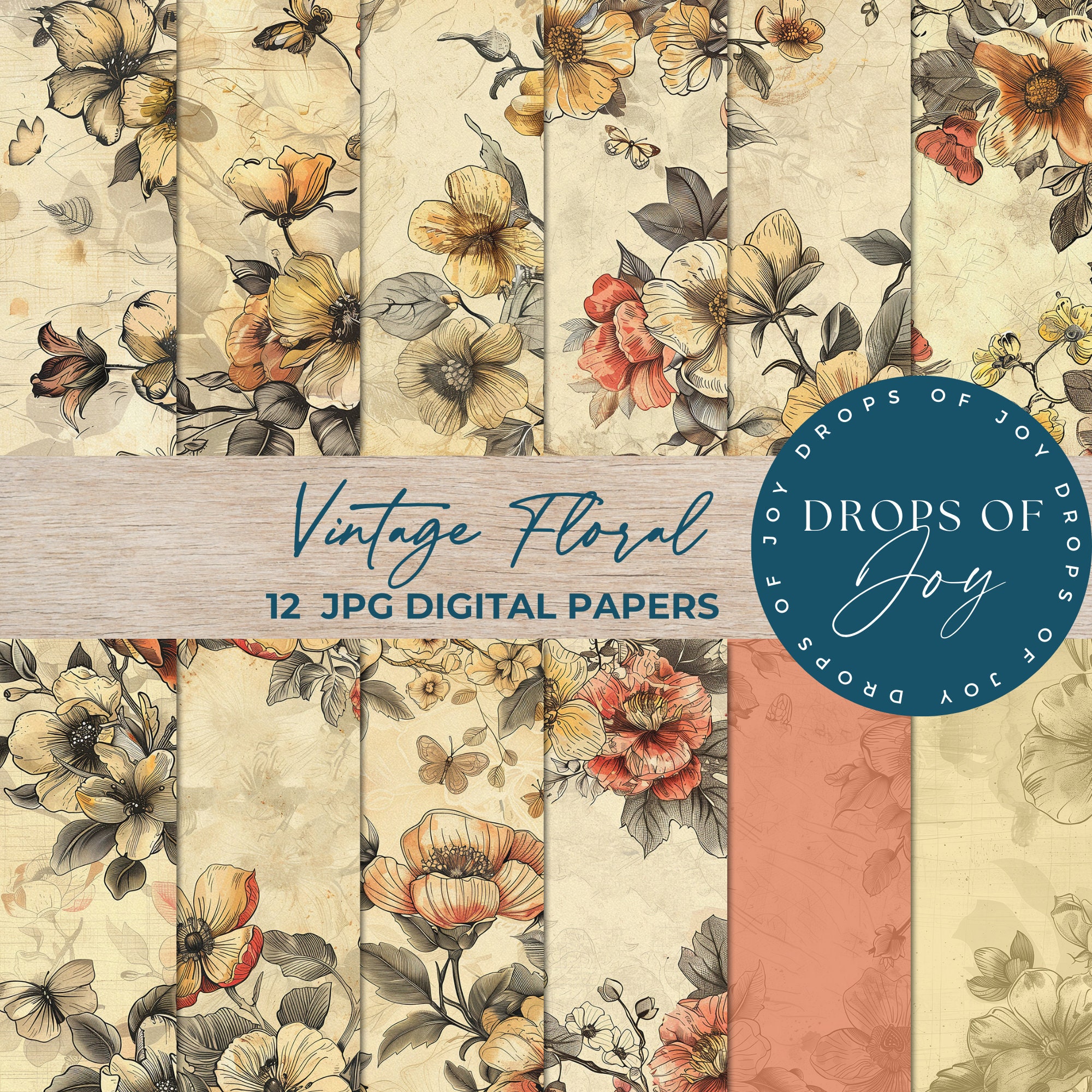 Vintage Floral Digital Paper – Scrapbook & Junk Journal (digital ...