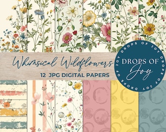 Papeles digitales de flores silvestres caprichosas: imprimibles florales bohemios (descarga digital)