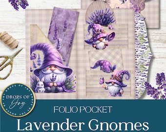 Lavender Gnomes Junk Journal Kit – Floral Ephemera, Printable Folio (Digital Download)