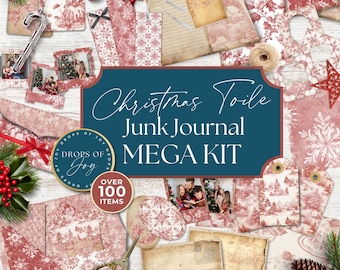 Kit de diario basura navideño de tela: Efímeras navideñas rojas (descarga digital)