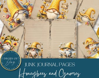 Honeybee Gnome Junk Journal Pages – Printable Ephemera (Digital Download)