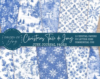 Papel digital navideño Toile de Jouy: diario basura, álbum de recortes (descarga digital)