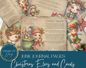 Christmas Elves Junk Journal Pages – Vintage Carol Ephemera (Digital Download)