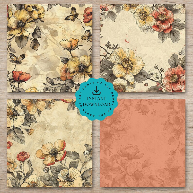 Vintage Floral Digital Paper – Scrapbook & Junk Journal (digital ...