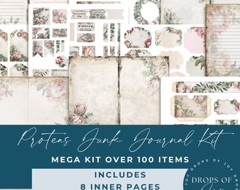 Megakit Protea Junk Journal: Efímeras florales, papeles botánicos (Descarga digital)