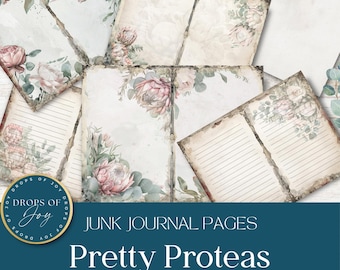 Protea Junk Journal Pages - Floral Ephemera, Scrapbook (Digital Download)