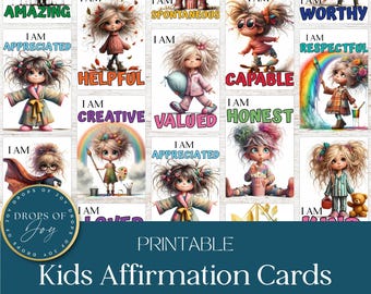 Tarjetas de Afirmación para Niñas / 32 Notas Positivas Diarias (Descarga Digital)