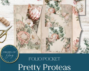 Protea Junk Journal Folio Kit – Floral Ephemera, Vintage Scrapbooking (PDF)