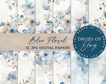 Papel digital floral azul: diseños de globos para scrapbooking (descarga digital)