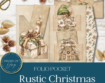 Rustic Christmas Junk Journal Folio Kit – Printable Ephemera (Digital Download)