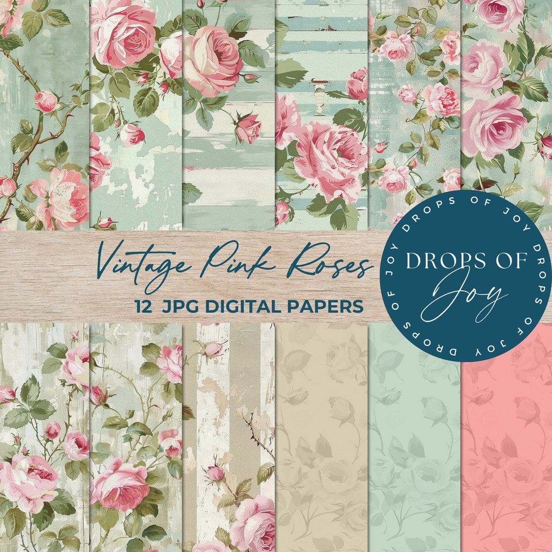 Vintage Pink Rose Digital Paper – Shabby Chic Floral Backgrounds ...