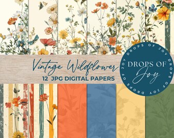 Papel digital vintage de flores silvestres: patrones botánicos para scrapbooking (descarga digital)