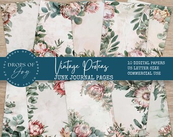 Papel vintage Protea Junk Journal: imprimibles florales para álbumes de recortes (descarga digital)