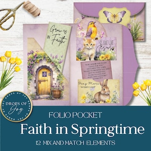 Faith in Springtime Junk Journal Folio Pocket - Spring Floral Ephemera - Faith Junk Journal Kit - Scripture Printable - Christian Folio Kit