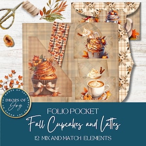 Fall Junk Journal Folio Pocket - Autumn Ephemera - Cupcakes and Lattes - Fall Folio Kit - Fall Printable - Autumn Scrapbooking