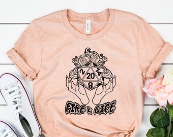 Shirt Dungeons and Dragons, Fire and Dice D20, cadeau Dungeon Master