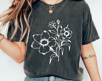 Wildblumen Grafik T-Shirt, Botanisches Blumen T-Shirt