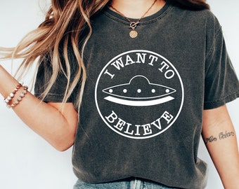 Camiseta OVNI, camiseta "Quiero creer en los extraterrestres", regalo para dueños de gatos
