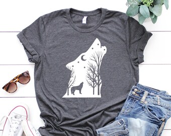 Howling Wolf T-shirt, Wildlife Animals Tee, Wolf Lover Gift