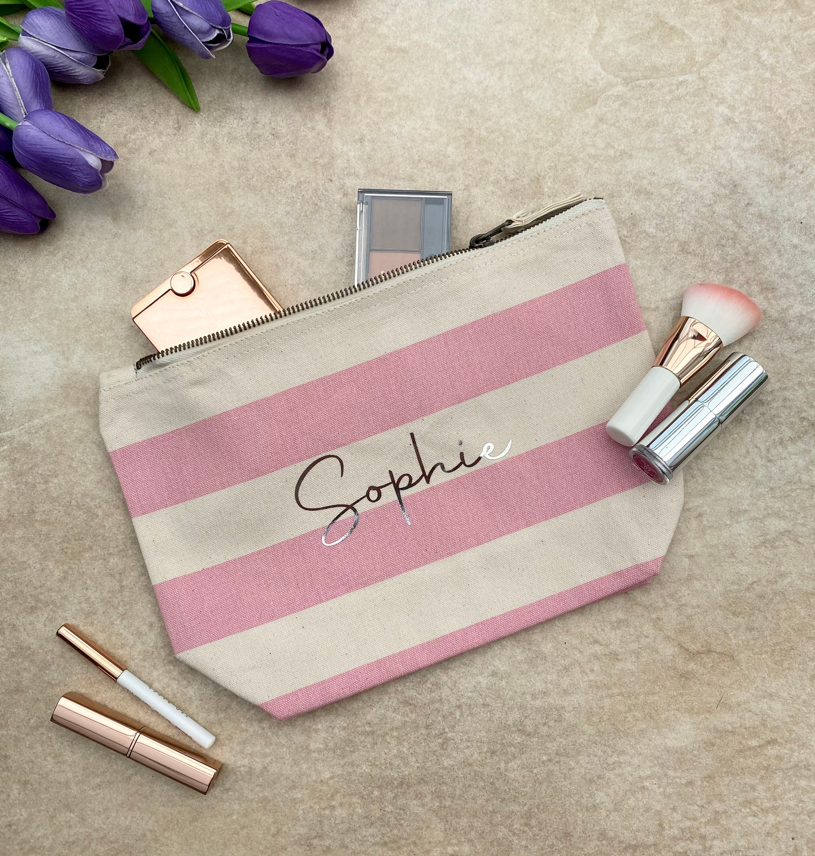 Personalised Makeup Bag Striped Makeup Bag Accessory Bag Etsy UK