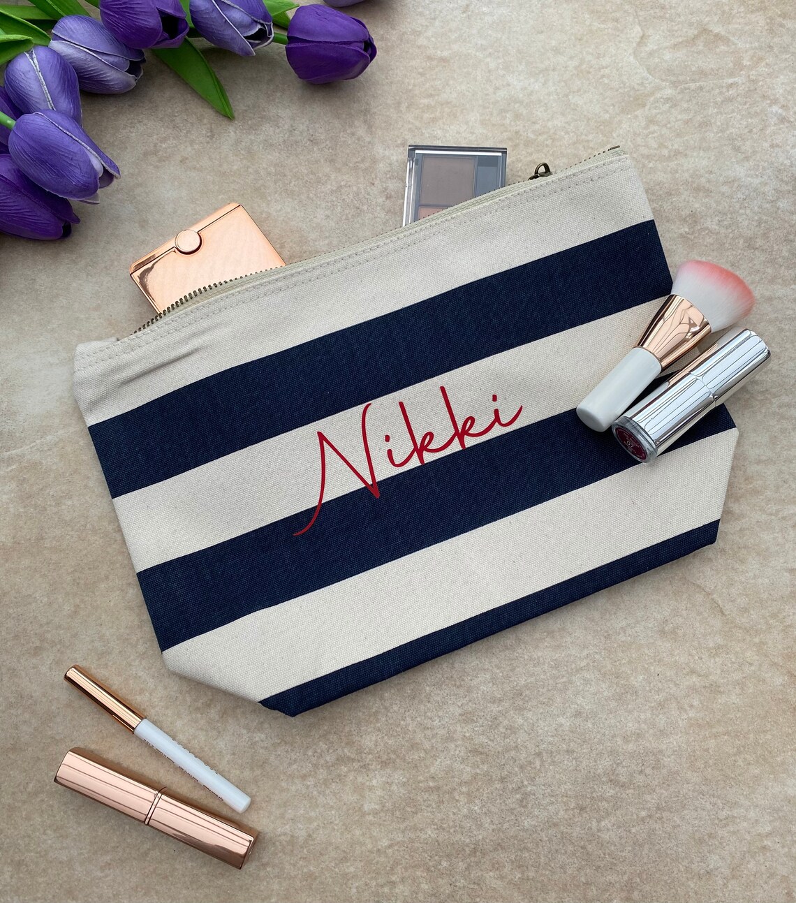 Personalised Makeup Bag Striped Makeup Bag Accessory Bag Etsy UK