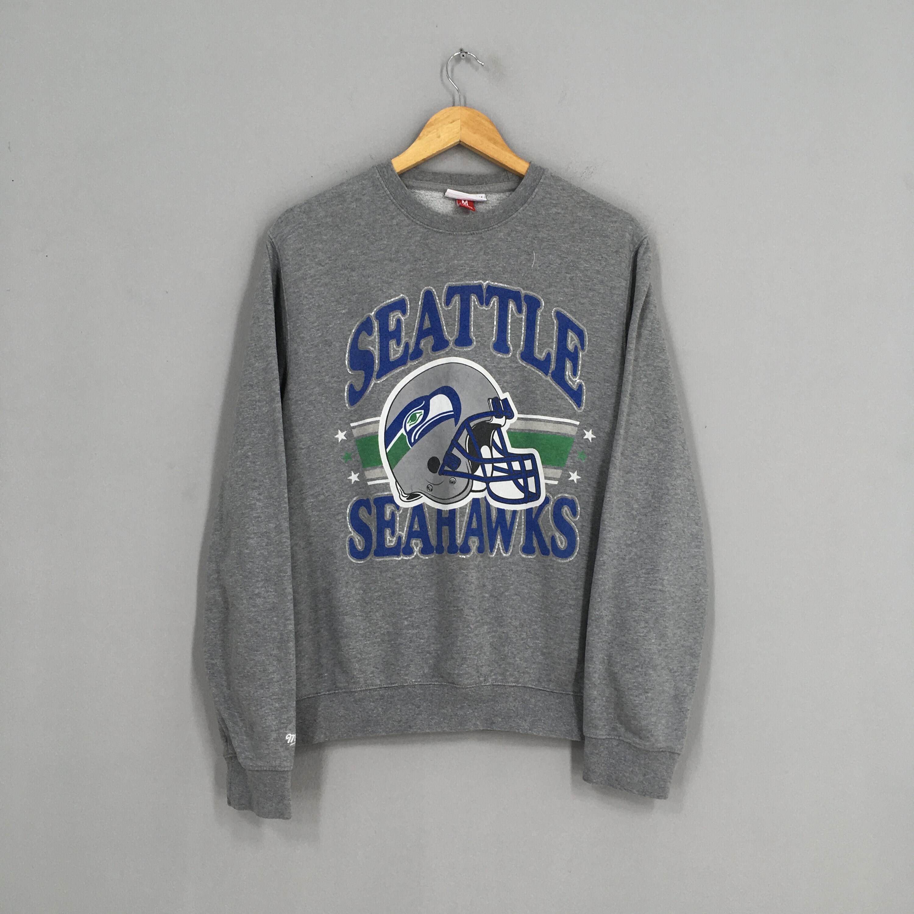Vintage Seattle Seahawks Nfl Rugby Gray Sweater Medium National