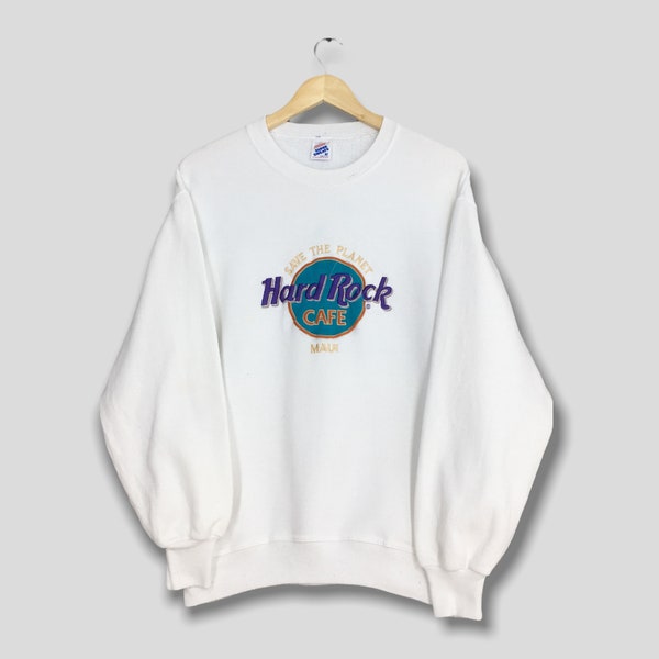 Vintage 90er Hard Rock Cafe Maui USA Sweatshirt Medium Hard Rock Cafe Maui Pullover Hard Rock Save The Planet Weiß Pullover Größe M