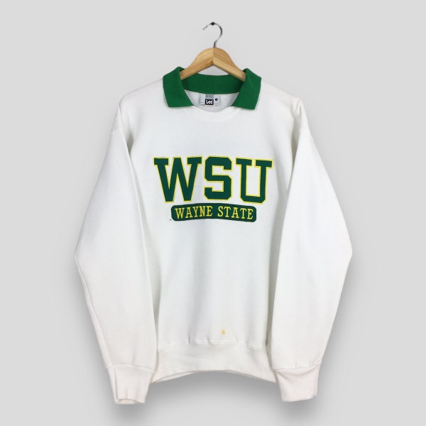 Vintage Wayne State University WSU White Sweatshirt Large WSU Wayne State Spell Out Sweater WSU Wayne State Warriors Athletics Jumper Size L