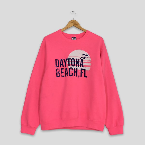 Vintage Y2K Daytona Beach Florida Sweatshirt Medium Daytona City Beach Spell Out Jumper Panama City Florida Usa Pink Sweater Size S