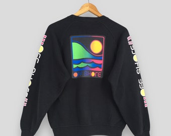 Vintage 90s Offshore Surf Black Sweatshirt Medium Off Shore Logo Printed Rainbow Surfing Sweater Offshore Surf Wear Pullover Beach Jumper M