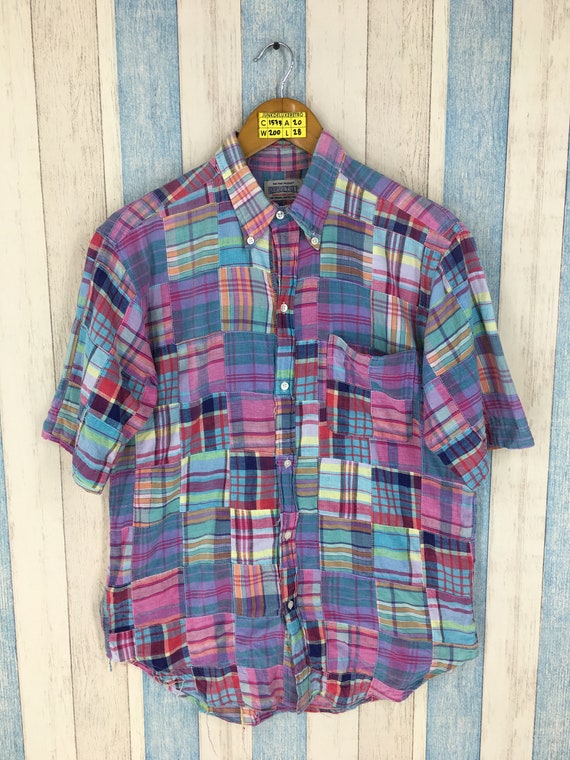 Vintage Patchwork Checkered Flannel Shirt Medium